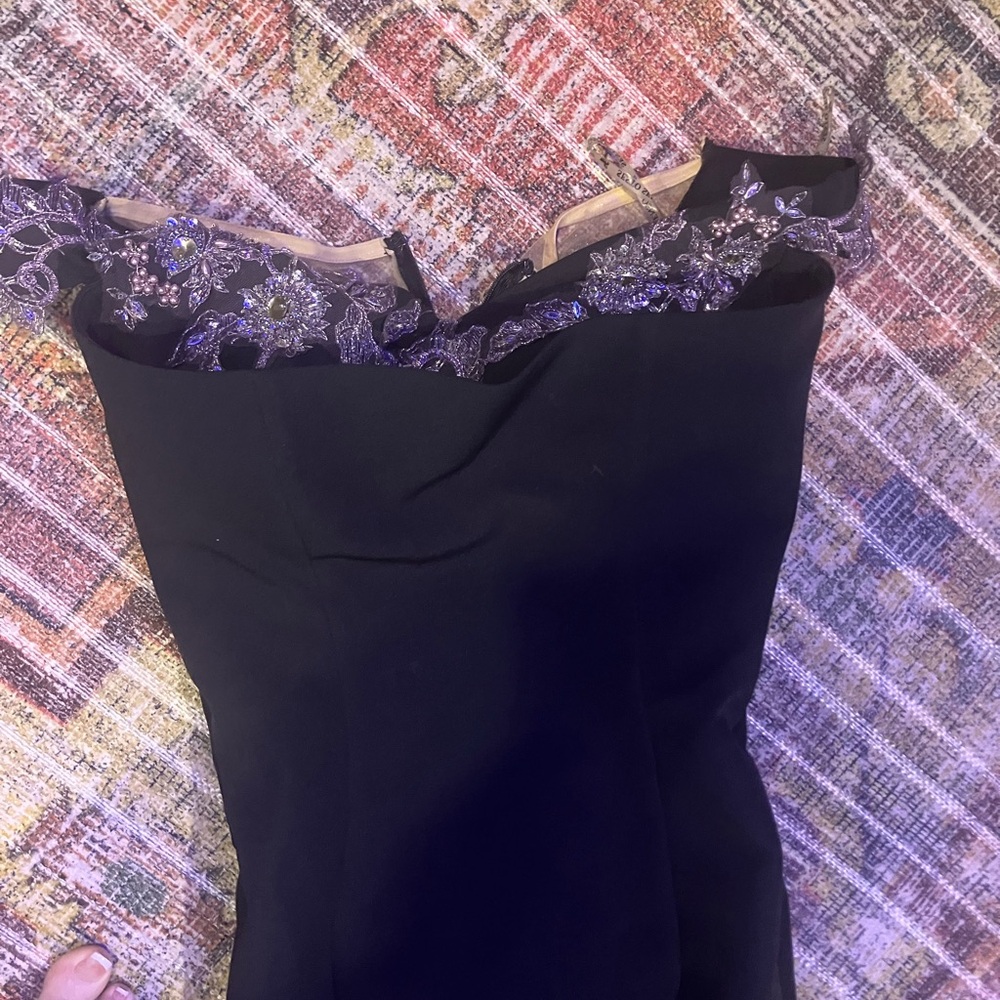Elegant Black and Purple Off-Shoulder Maxi Dress